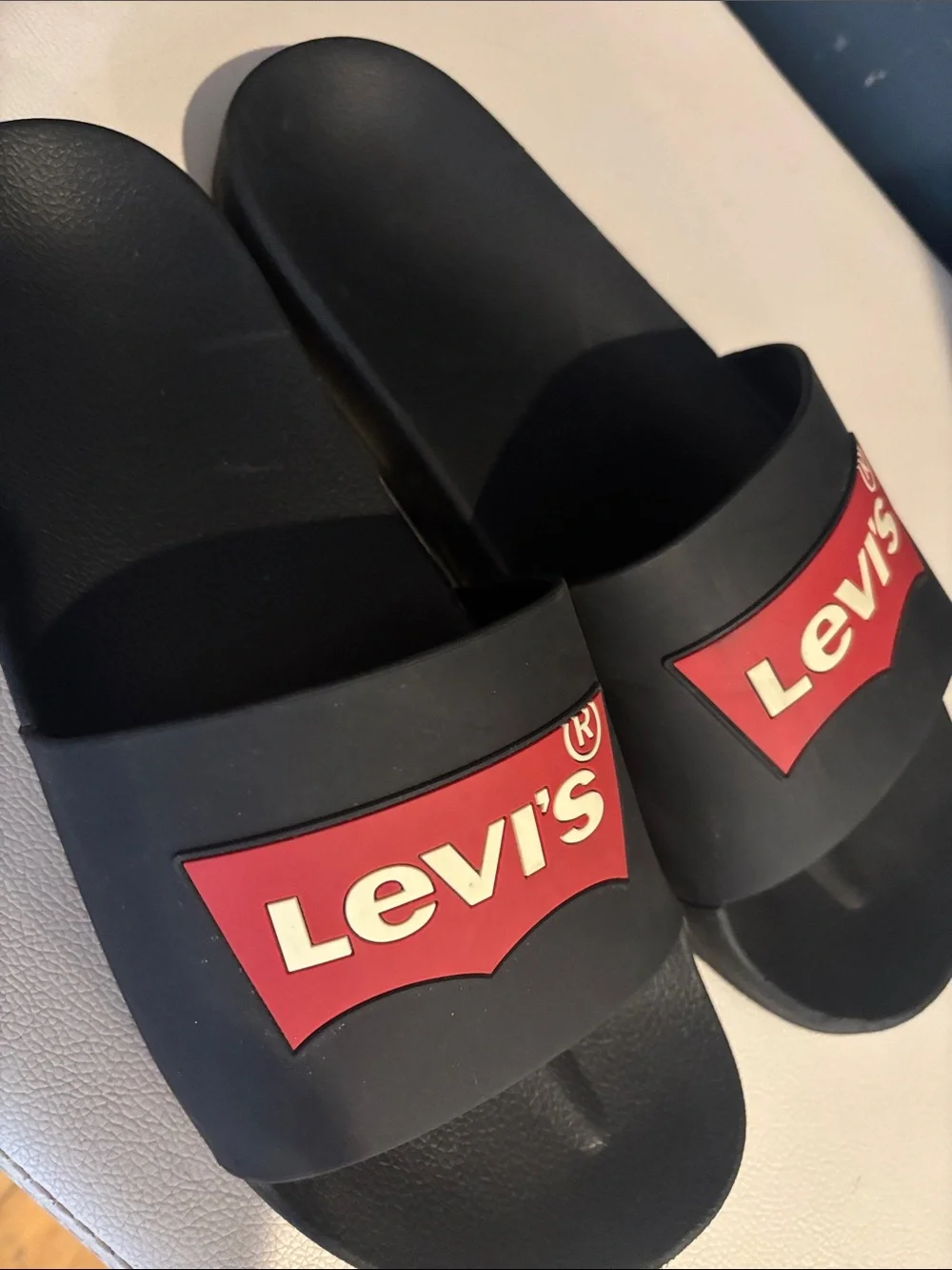 Men’s Levi's Black Slide Sandals with‎ Red Logo